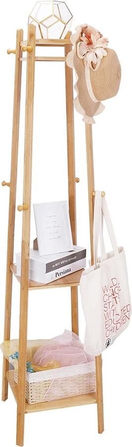 Eszenzics™ Bamboe Kapstok Vrijstaand 3 legplanken 8 haken Duurzaam en veelzijdig kledingrek 40x40x168cm Hal Garderobe Slaapkamer