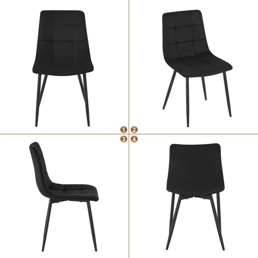Eszenzics™ Eetkamerstoelen model Sep Luxe set van 4 stuks Zwart Ergonomisch en minimalistisch ontwerp Stevig frame Zacht stof