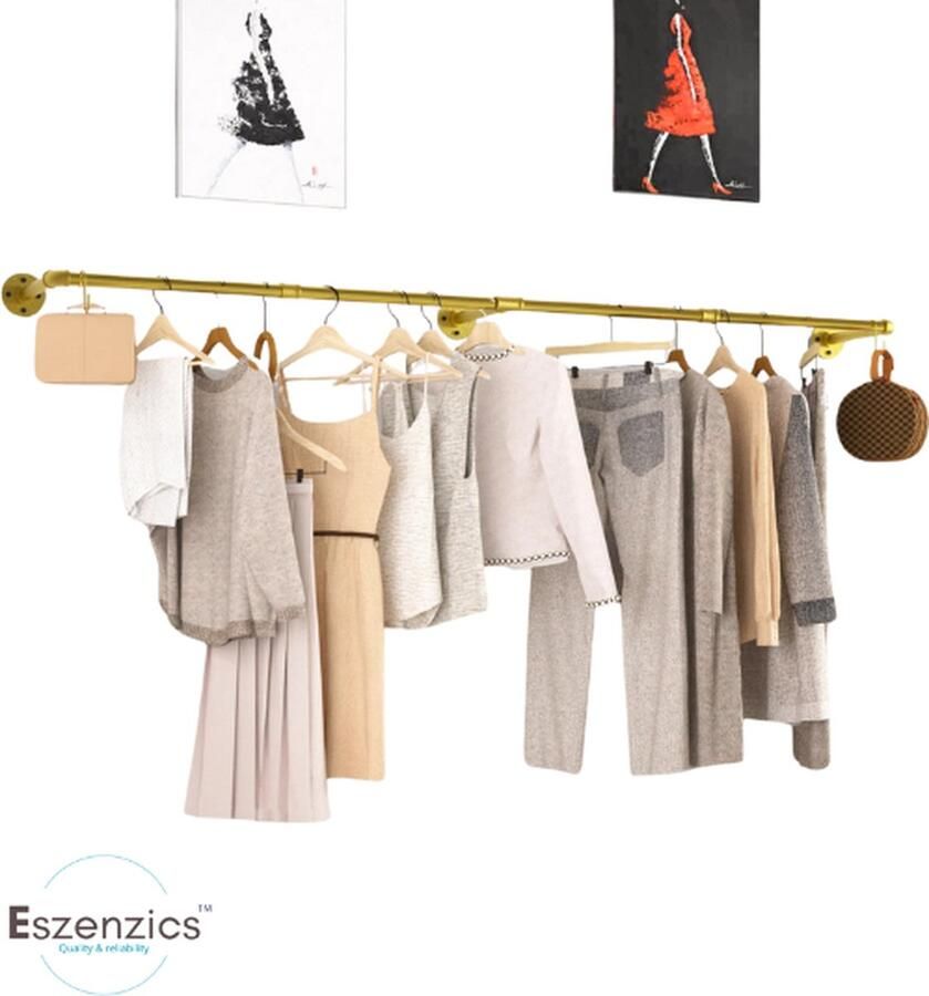 Eszenzics™ Industriële kledingroede Moderne garderobe stang Steigerbuis design kapstok Koperkleur Instelbaar van 90-180cm