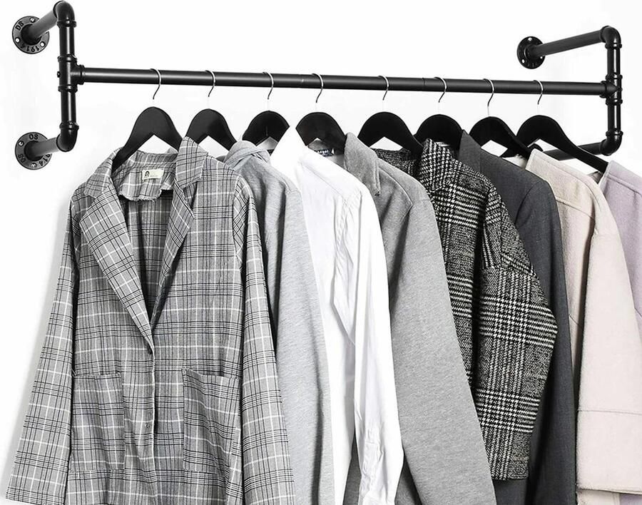 Kledingrek Kledingstang Industriële pijp kledingrek Metaal Wandmontage Draagkracht 50 kg 109cm