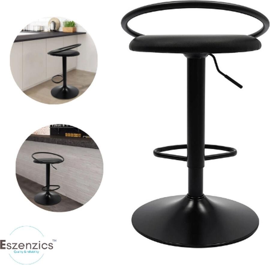 Eszenzics™ Moderne Barstoel Stijlvol Design Barkruk 360° draaifunctie Hoogte verstelbaar Comfortabel breed zitvlak Ergonomische rugsteun Zwart