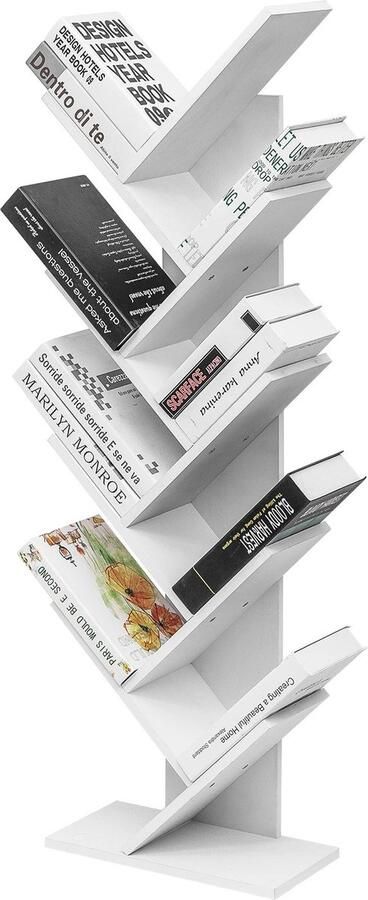 Eszenzics™ Trendy Boekenrek Wit 8 vakken Stand boommodel Boeken en CD's Boekenkast voor thuis of kantoor 40X20X127Cm