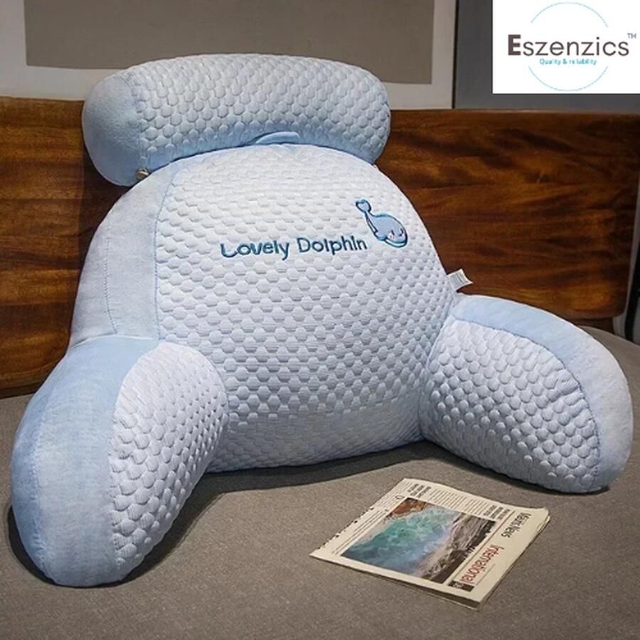 Eszenzics™ Zitkussen 'Dolphin Blue' Knuffelkussen Ergonomisch rugkussen Lounge kussen XL 70x50x30cm Hoogwaardige materialen Afwasbare hoes Lichtblauw