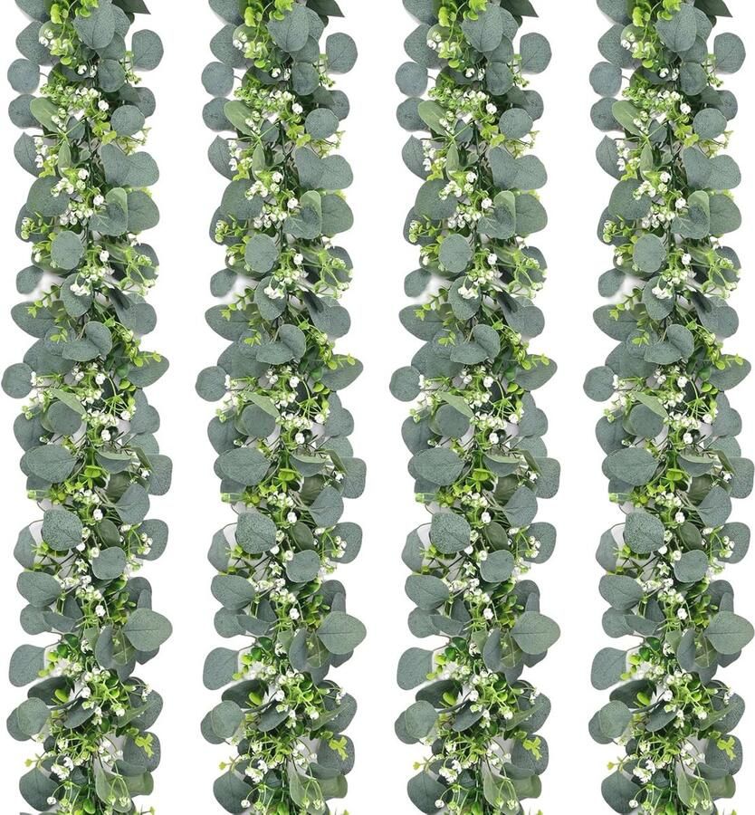 Eucalyptus Slinger 4 Stuks Groene Kunstplant met Bloemen voor Tafel en Decoratie