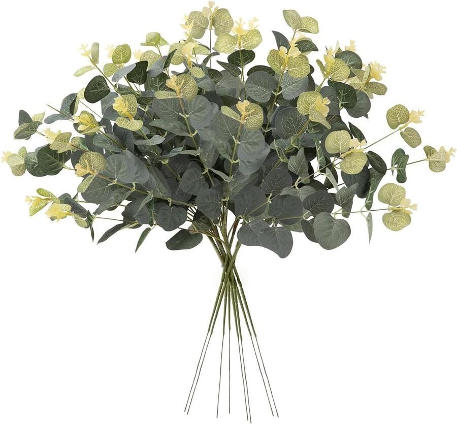 Eucalyptus stammen Kunstplanten met 8 stuks bladeren voor bloemenkransen Groene decoratie voor bruiloft tafels Binnen en buiten gebruik