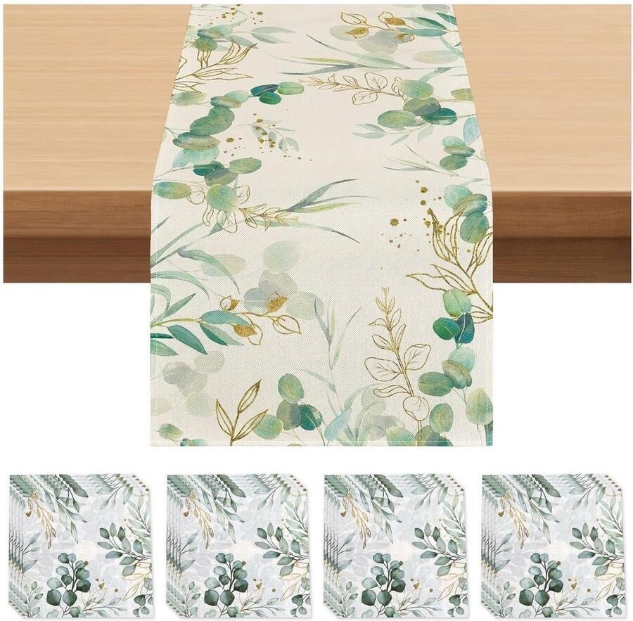 Eucalyptus Tafelkleed en Tissue Decoratie voor Eettafel 1 stuk Polyester en Papier