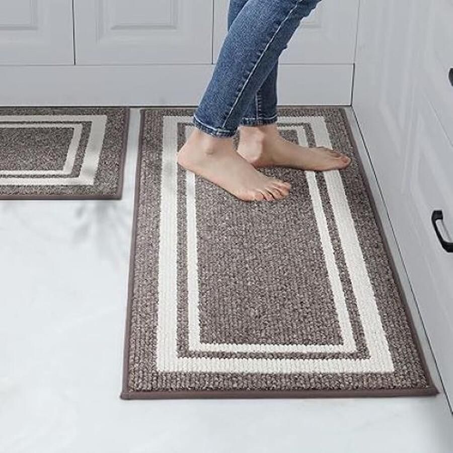 YOLO SHOP -Keukenloper-antislip-2 stuks-wasbaar-keukenmatten-keukenmat51 x 76 cm + 51 x 122 cm-bruin