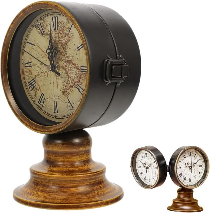 European Style Vintage Desk Clock Retro Bedside Clock Iron Double Sided Clock voor Slaapkamer Kantoor Eetkamer Bar