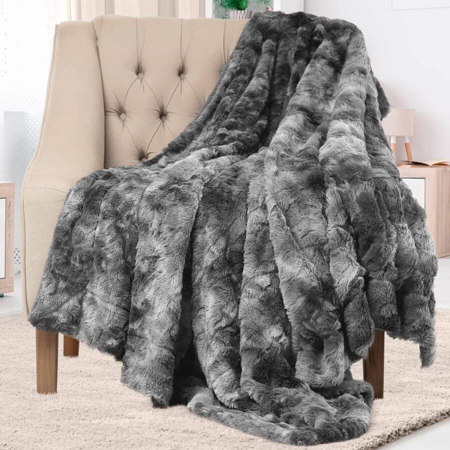 Everlasting Comfort Faux Fur Gooi Deken Ultra Zacht en Pluizig Pluche Gooi Dekens voor Bank Bed en Woonkamer 50x65 Full Size Grijs