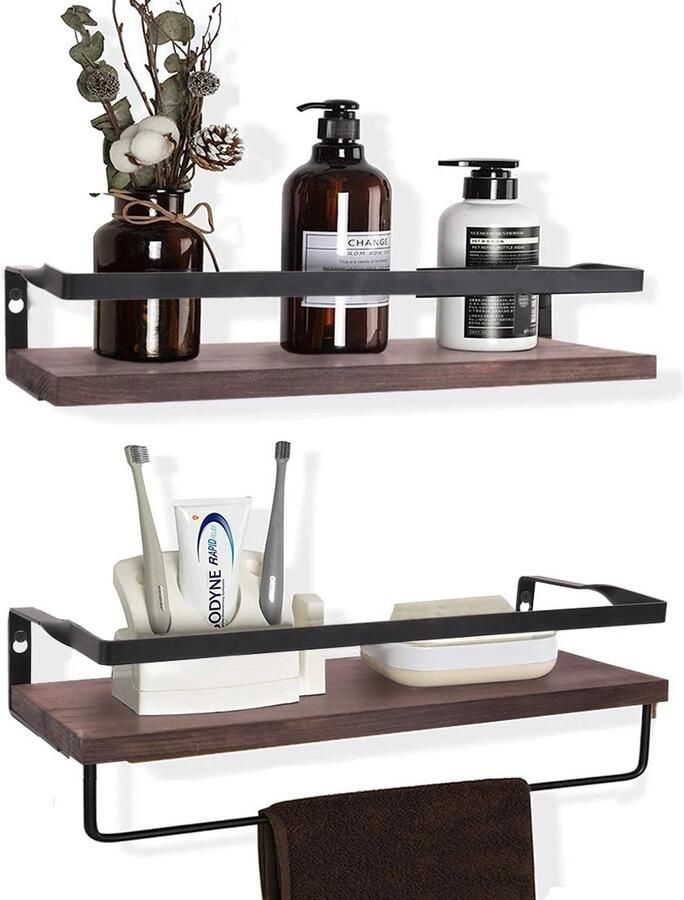 Everyday-Shop Wandplank Set van 2 Zwevende Planken Muurplank Fotoplank Voor Foto's en Boeken Zwart Bruin