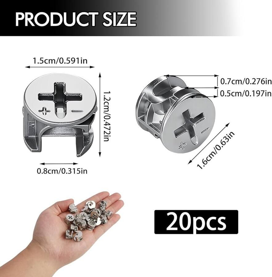 Excentrische meubelverbinders hoogwaardige zinklegering set van 20