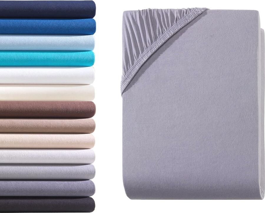 Hoeslaken 100% Katoen Geschikt voor Matrassen tot 25 cm Hoogte Oeko-Tex Certificaat 140x200 cm Grijs