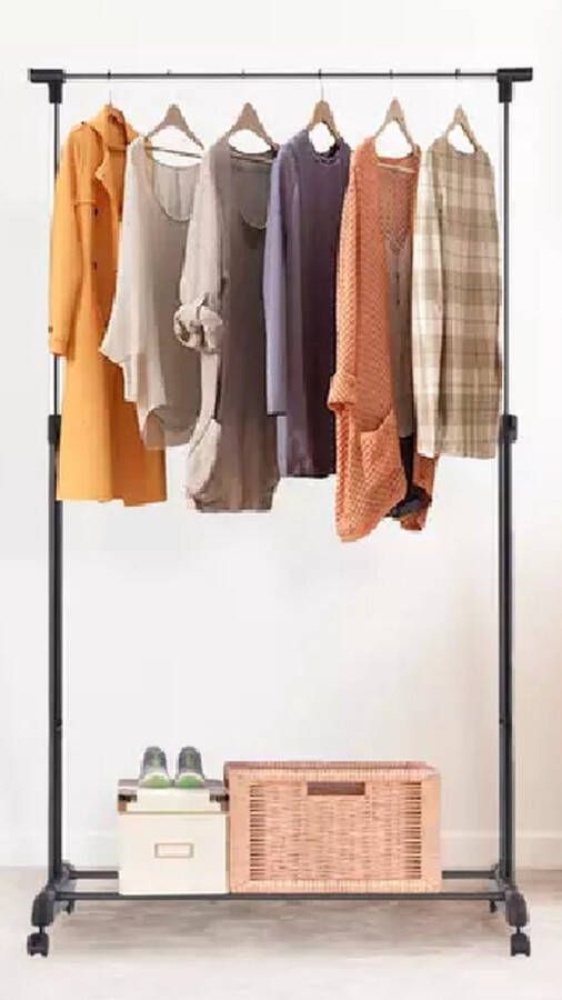 FIELDA GOLD Limited Kledingrek Op Met Wielen Zwart 160 cm 1 Stang(en) Telescopische kapstok Hoogt verstelbaar Single FIELDA Mobiel Garderoberek Totale draagkracht 20kg