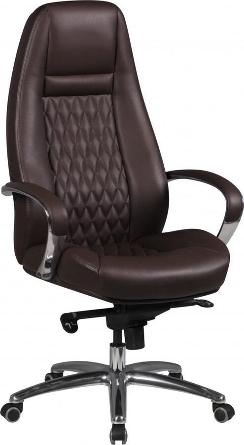 Rootz Living Rootz Executive Bureaustoel Echt leer Draaibare bureaustoel Ergonomisch ontwerp geïntegreerde lendensteun multi-blok schommelmechanisme Bruin en zilver 68 cm x 50 cm x 120-130 cm