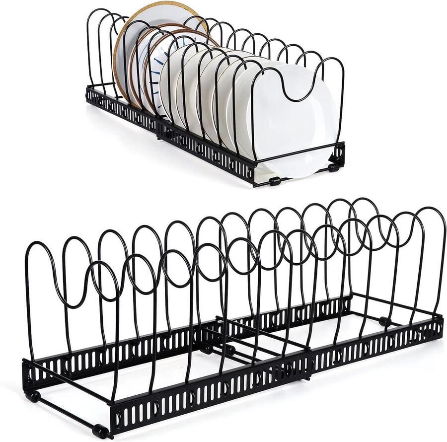 Uitbreidbaar pannen en deksels organizer met 12 verdelers Pantry kast bakvormen deksel plaat houder zwart