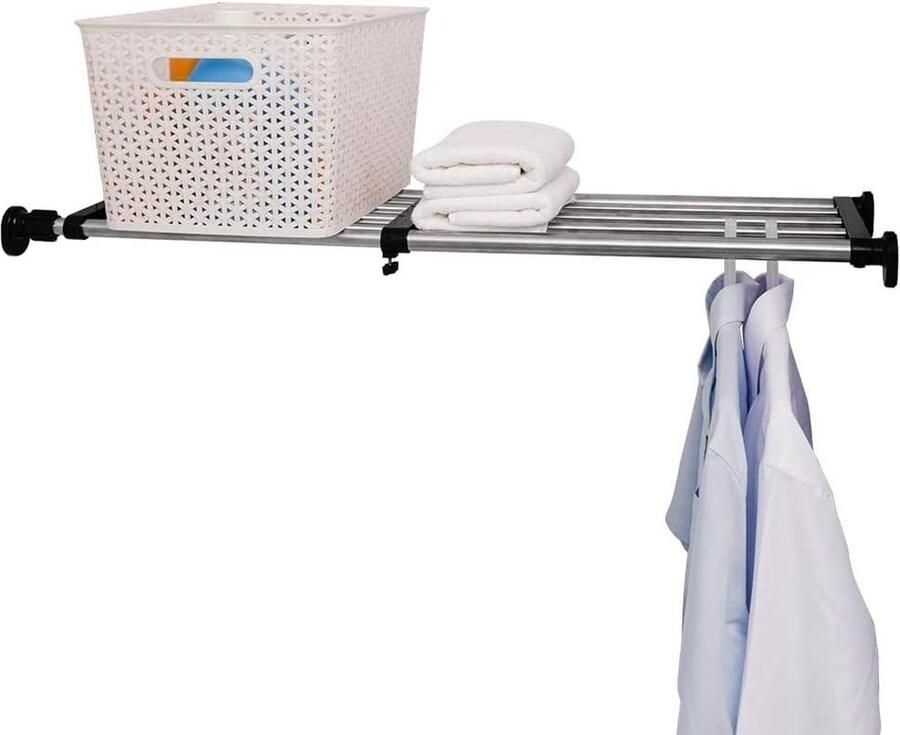 Uitbreidbare kast spanplank opbergrek kledingkast organizer planken verdeler lengte verstelbaar 33 tot 1175 cm zwart