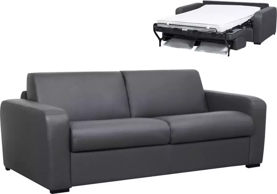 Vente-unique Express-driezitsbedbank van leer BEVIS Grijs L 198 cm x H 90 cm x D 96 cm - Foto 4