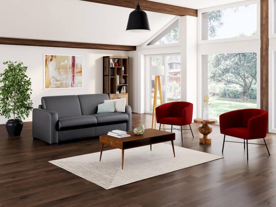 Vente-unique Express-driezitsbedbank van leer BEVIS Grijs L 198 cm x H 90 cm x D 96 cm