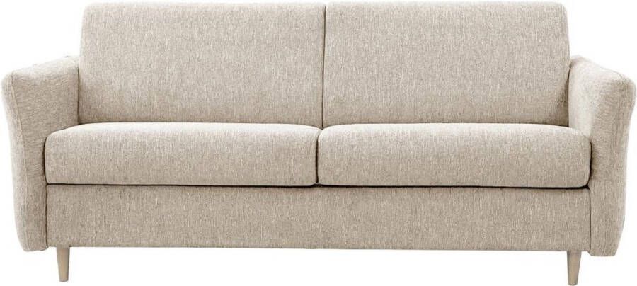 Vente-unique Express-driezitsslaapbank van beige stof Bed met brede latten 140 cm Matras 14 cm ARCADIA L 190 cm x H 88 cm x D 100 cm