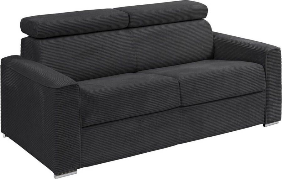 Express-driezitsslaapbank van grijs ribfluweel Bed met brede latten 140 cm Matras 22 cm VIZIR L 196 cm x H 97 cm x D 94 cm