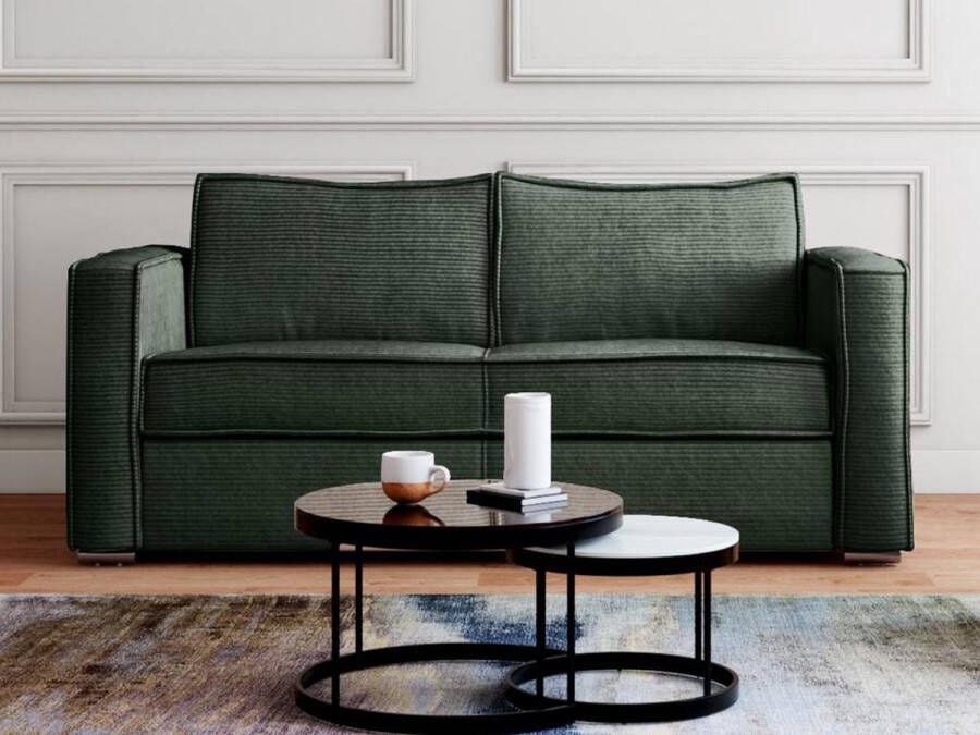 Vente-unique Express-driezitsslaapbank van spargroen ribfluweel Bed 140 cm Matras 14 cm LORETO L 195 cm x H 90 cm x D 223 cm - Foto 2