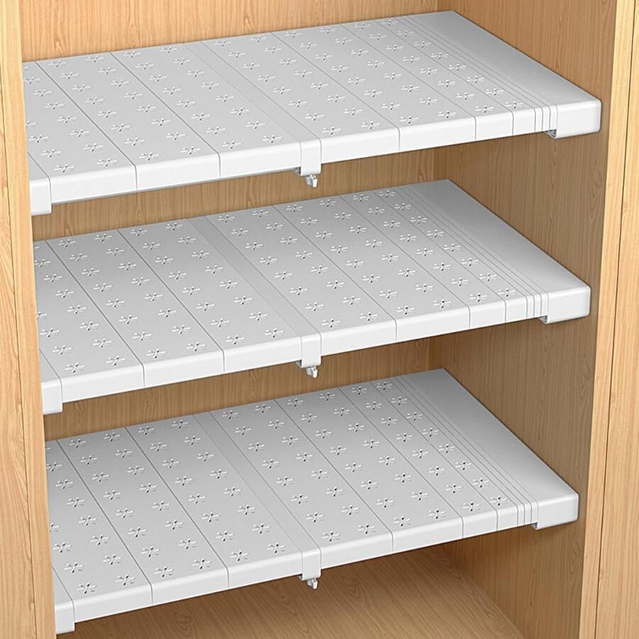 Extendable Cabinet Shelf Adjustable Wardrobe Storage Rack Separator Cabinet Divider Clothes Hanger Rail DIY Kitchen Bathroom Organizer Tension Rod (Carbon Steel 42cm Width 41-52cm)