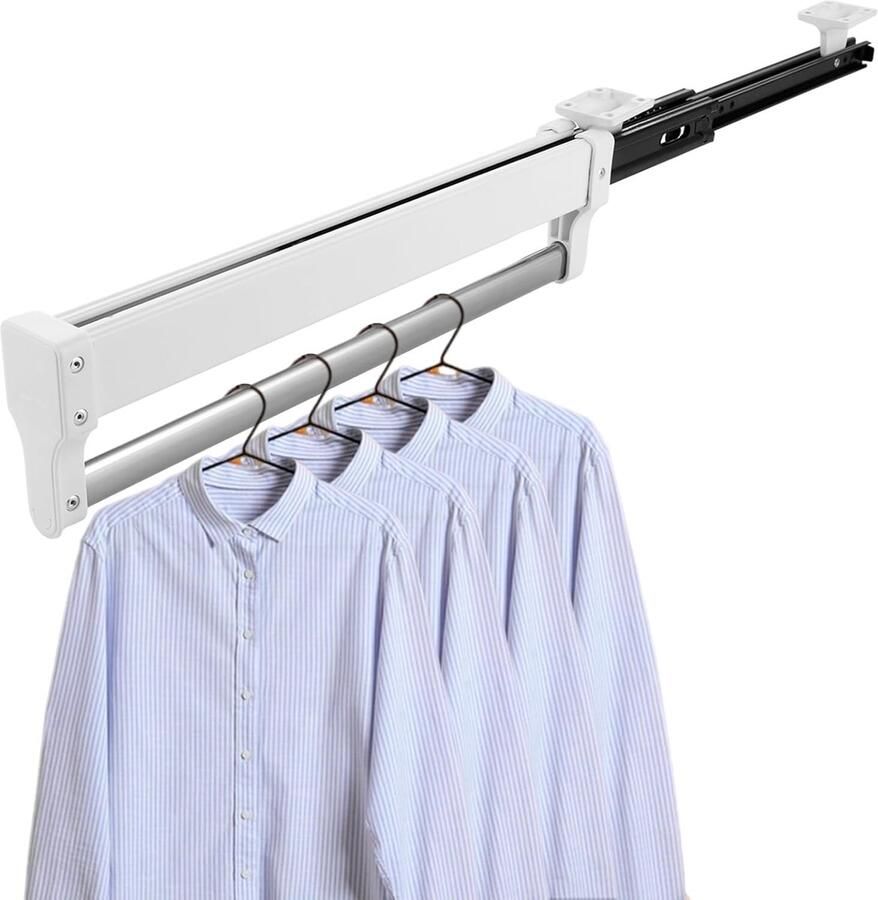 Extendable Clothes Rail Pulling Hangers 340 mm White Adjustable Telescopic Clothes Rail Trouser Hanger for Closet Clothes Rail Extendible Stainless Steel