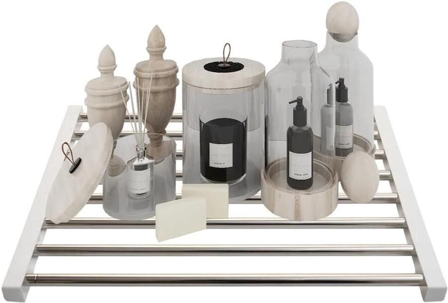 Extendable Wardrobe Shelf with Rail Metal Hanging Rod Storage Rack for Cabinet Kitchen Bathroom (55-90) x 43cm