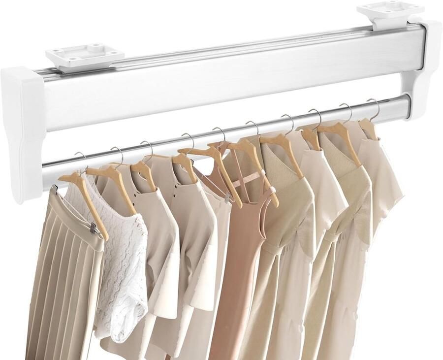 Extendible Clothes Rail Silver with White 347 mm Steel Clothes Rail for Hanging Clothes Ties Bags
