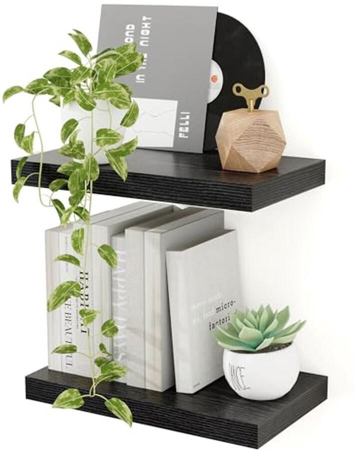 Extra diepe zwevende wandplanken set van 2 40 cm zwarte houten planken extra brede opbergplanken voor keuken badkamer woonkamer en slaapkamer