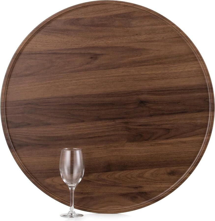 Extra groot Ottomaans Dienblad van Walnoothout Decoratieve Salontafel Lade Rustiek rond serveerbord Groot charcuteriebord Boerderij woondecoratie voor woonkamer 56cm breedte