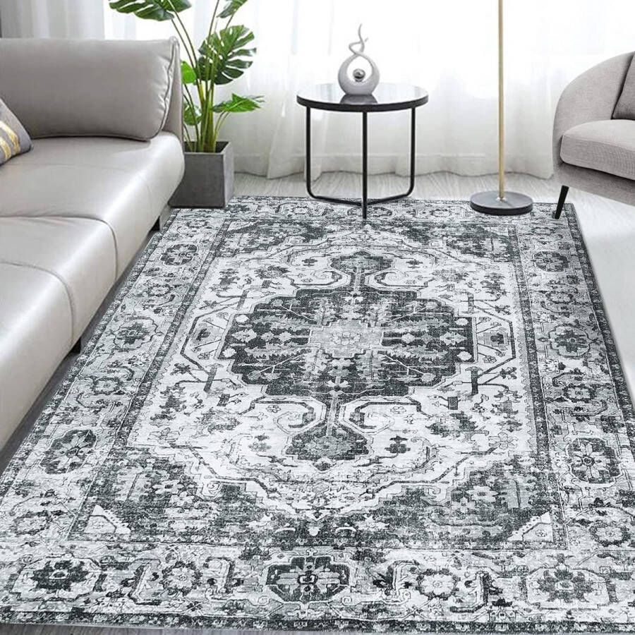 Extra groot tapijt voor woonkamer antislipachterkant abstract wasbaar tapijt water- en vlekbestendig tapijt voor slaapkamer opvouwbaar machinewasbaar 200 x 290 cm grijs