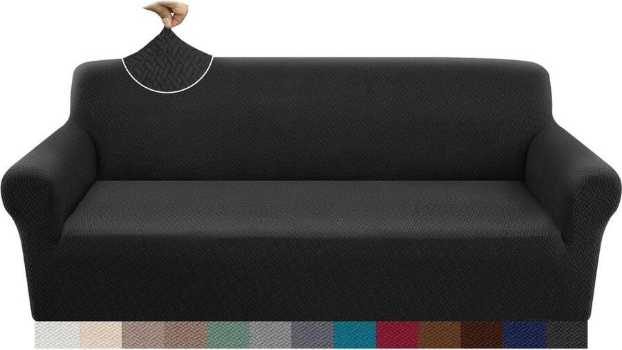Extra grote antislip Jacquard bankovertrek universele elastische meubelbeschermer bankhoes voor honden en katten zwart 4-zits