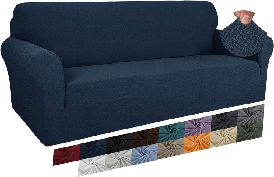 Jacquard bankovertrek voor 3-zits bank super stretch en huisdiervriendelijk marineblauw