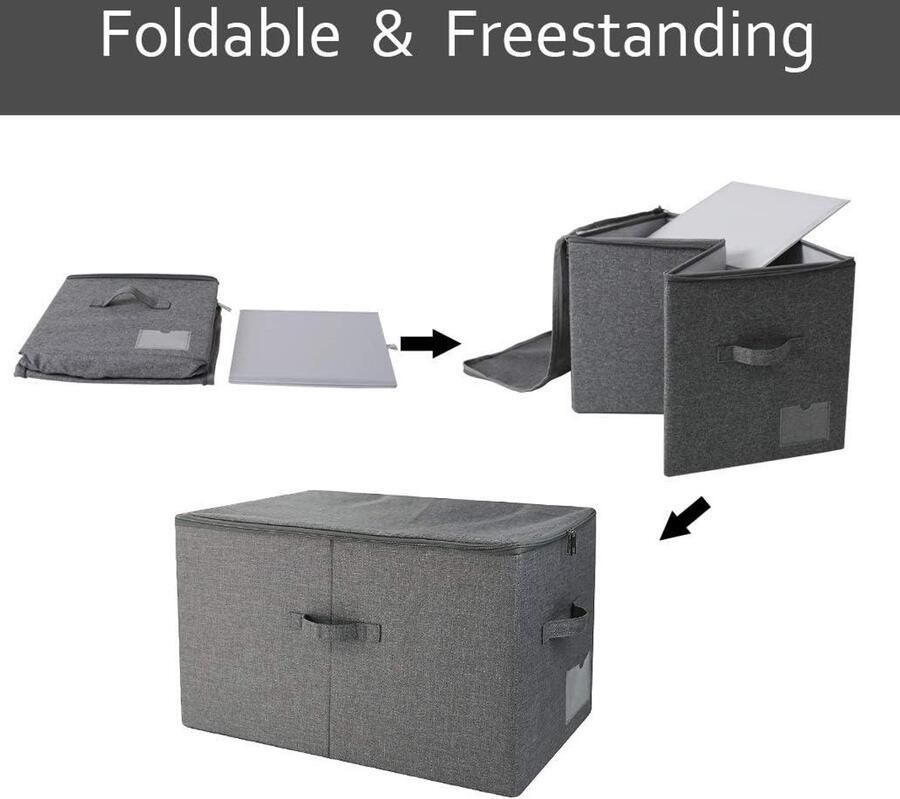 Extra grote opbergmanden voor de kledingkast in slaapkamer kleding dekbedden dekens zwartgrijs ruimte besparen