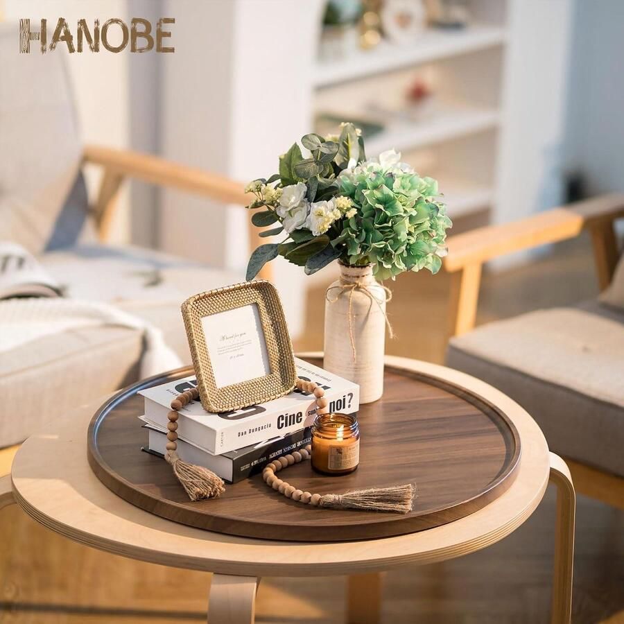 Extra grote ottomaanse dienblad van walnoothout voor salontafel decoratie 56cm Rustieke cirkel charcuterie board boerderij woondecoratie voor woonkamer