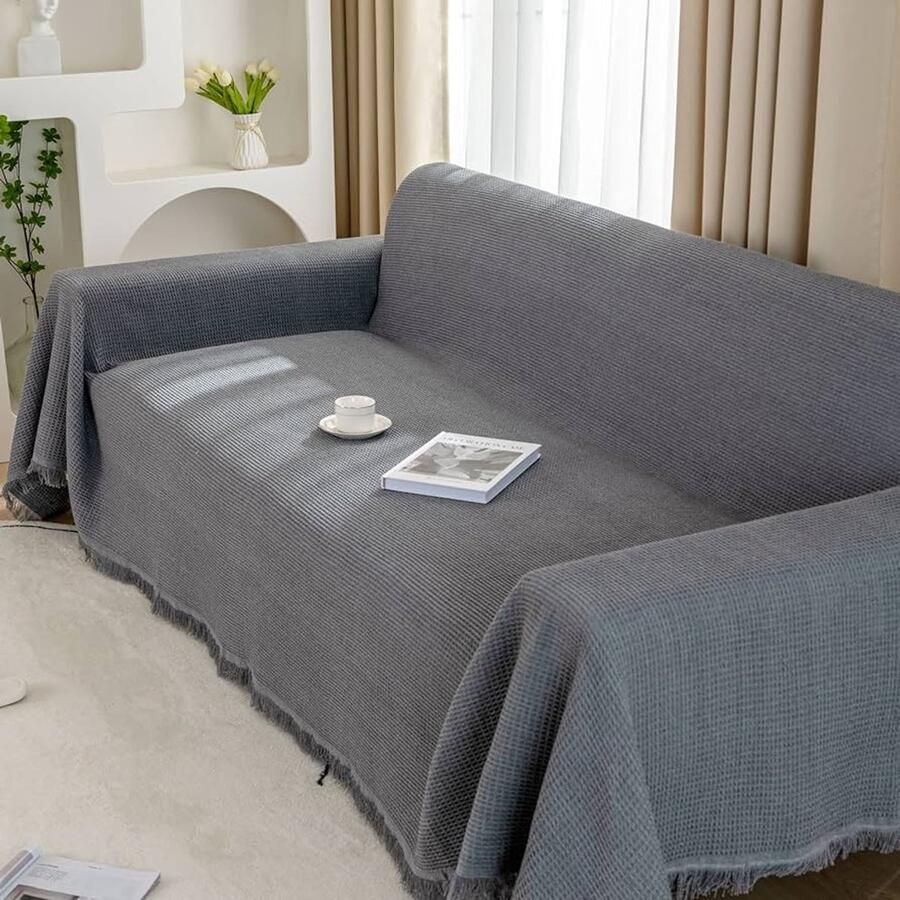 Extra grote wafelpatroon sofa gooien grijs 180x340cm polyestermix