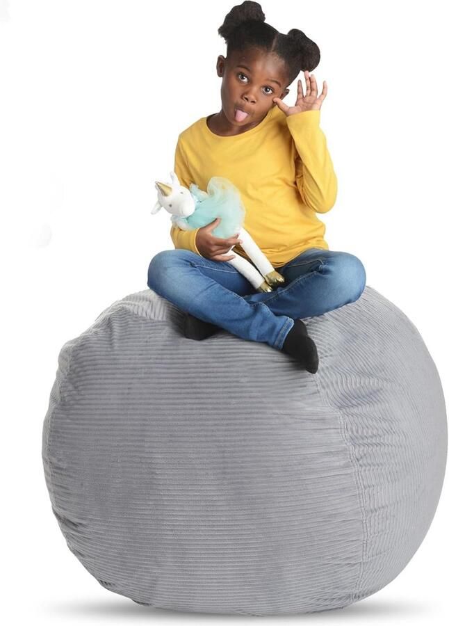 Extra Large Zitzak voor Knuffeldieren en Speelgoed Organiser voor Peuters en Kinderen Lichtgrijs Corduroy