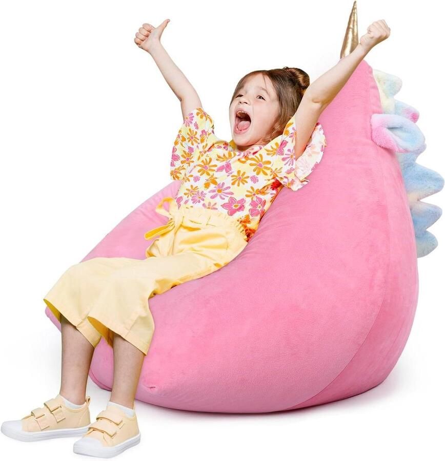 Extra Soft Plus Size Plush Bean Bag with Zip for Boys Girls Clothing 80 × 76 × 63 cm Pink Unicorn (Cover Only)