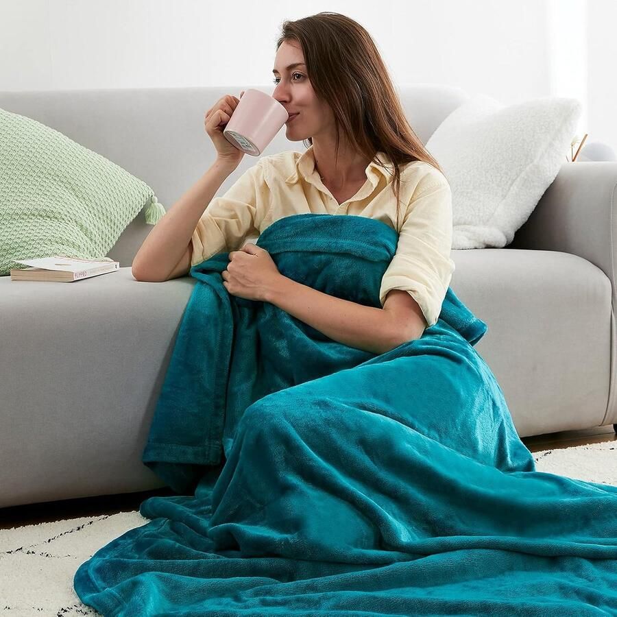 Goodivery Extra Zachte en Warme Turquoise Fleece Deken voor Bank of Bed 130 x 165 cm