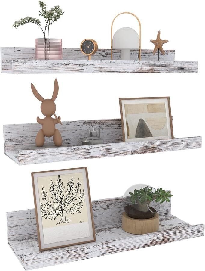 Ibenzoa Stijlvolle Set van Drie Houten Wandplanken voor Decor en Opslag in Huiselijke Ruimtes