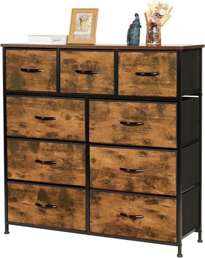 Fabric Drawers Chest of Drawers with 9 Drawers Bedroom Cupboard Organiser for Kitchen Office Hallway