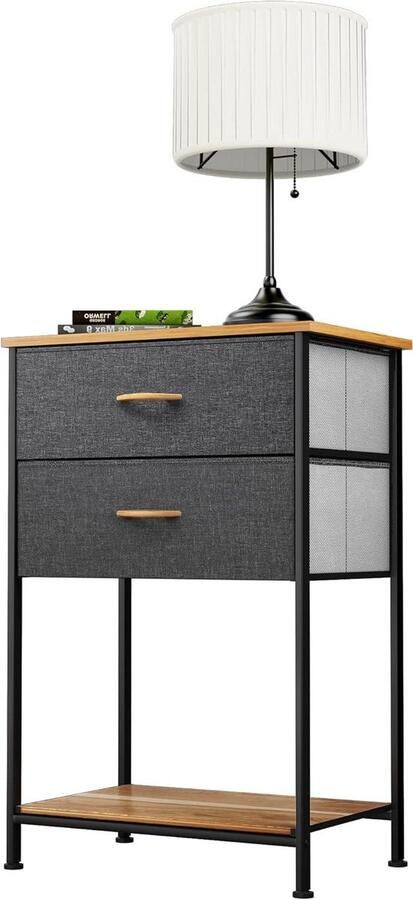 Fabric Dresser with 2 Drawers Organizer for Bedroom Living Room Hallway Closets and Nursery Sturdy Steel Frame Wooden Top and Easy Pull Fabric Bins (Grey Black)