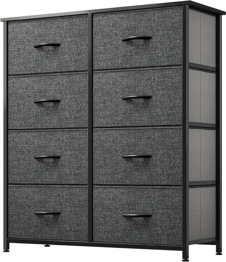 Fabric Dresser with 8 Drawers Organizer for Bedroom Living Room Hallway Closets and Nursery Sturdy Steel Frame Wooden Top and Easy Pull Fabric Bins (Grey Black)