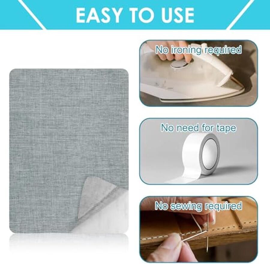 Fabric Repair Patches Self Adhesive 20x28cm Linen Repair Patches Light Grey Versatile Fabric Repair Stickers for Car Seats Curtains Furniture Sofas Durable and