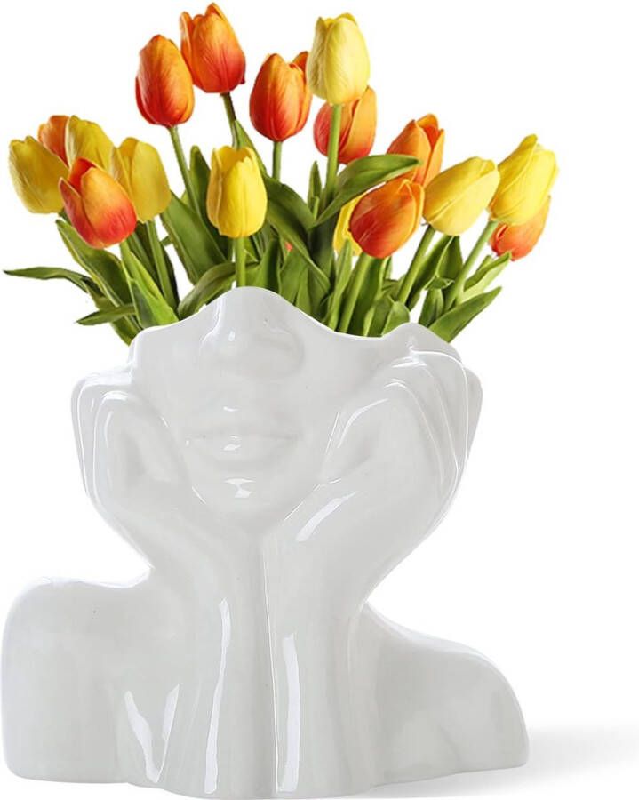 Face Vase Flower Vase Desk Decor Ceramic Body Vase Female Shape Ideal Shelf Modern Farmhouse Table Small Cute Bookcase Half Face (Style-C)