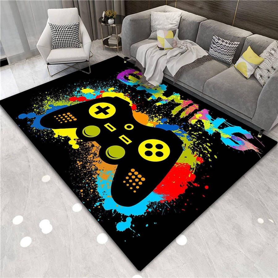Fallenove Groot Game Area Vloerkleed 3D Gamer Tapijt Decor Game Bedrukt Woonkamer Mat Slaapkamer Controller Player Jongens Geschenken Thuis Antislip Kristalvloer Polyester Mat