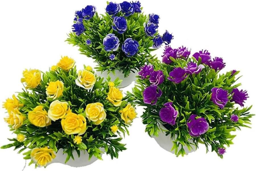 Famanu 3st Kunstplanten in Potten Mini Nep Planten in Potjes voor Binnen Tafel Bureau Plank Badkamer Decoratie-Kunstgroen Potplanten Plastic Nepplanten voor Thuis Badkamer Kantoor Tafel Decoratie