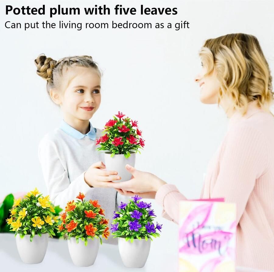 Famanu 4 stuks kunstbloemen ingemaakte mini levensechte nepplanten met pot plastic kunstplanten voor binnen buiten thuis cafés tafel bureau decor