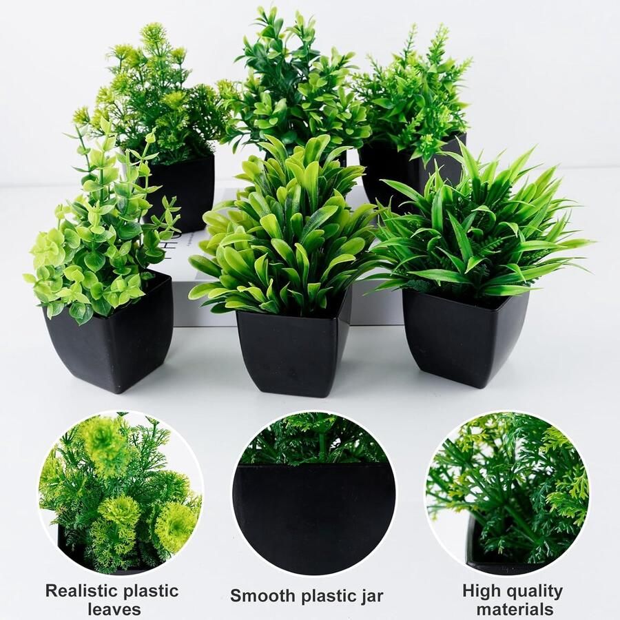 Famanu 6 stuks kunstplanten in pot kleine decoratieve planten mini-kunstplanten plastic kunstdecoratie voor bureau huis balkon en badkamer